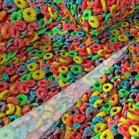1 fruit flavored breakfast cereal loop rings rainbow colorful food neon green purple blue red yellow seamless pop art 