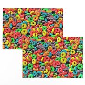 1 fruit flavored breakfast cereal loop rings rainbow colorful food neon green purple blue red yellow seamless pop art 