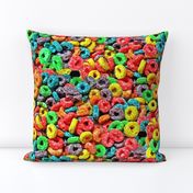 1 fruit flavored breakfast cereal loop rings rainbow colorful food neon green purple blue red yellow seamless pop art 