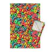 1 fruit flavored breakfast cereal loop rings rainbow colorful food neon green purple blue red yellow seamless pop art 