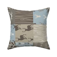 Patchwork Deer - blue, tan and brown - ROTATED