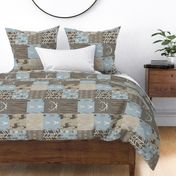 Patchwork Deer - blue, tan and brown - ROTATED