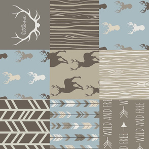 Patchwork Deer - blue, tan and brown - ROTATED
