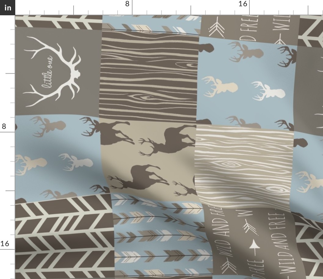 Patchwork Deer - blue, tan and brown - ROTATED