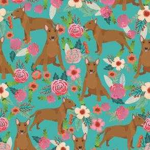 bull terrier red coat floral dog breed pattern turquoise