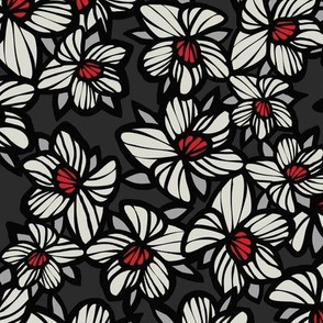 Orchid Floral pattern in Brown, Black, White & Red