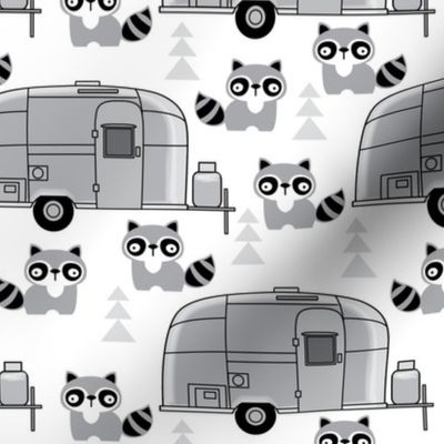 vintage silver trailer with raccoons