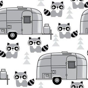 vintage silver trailer with raccoons