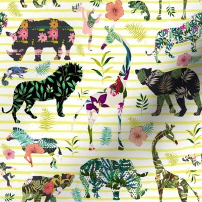 8" Patchwork Tropical Safari - Bright Yellow Stripes