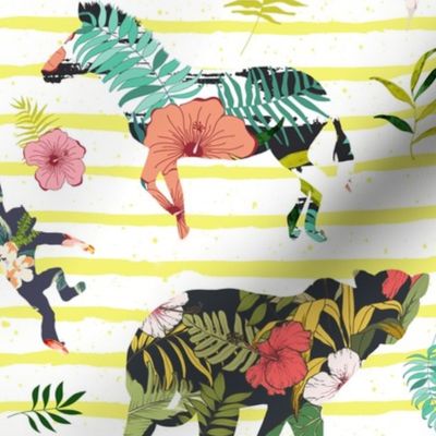 21" Patchwork Tropical Safari - Bright Yellow Stripes