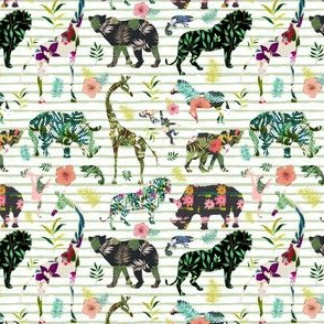 4" Patchwork Tropical Safari - Thin Muted Green Stripes