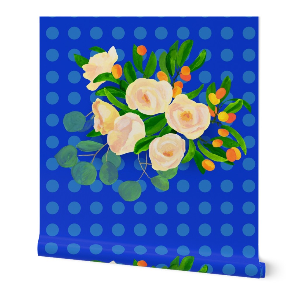 floral kumquats on blue