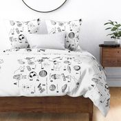 ABC astronauts fabric outer space quilt coordinates wholecloth BW