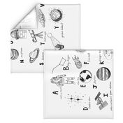 ABC astronauts fabric outer space quilt coordinates wholecloth BW