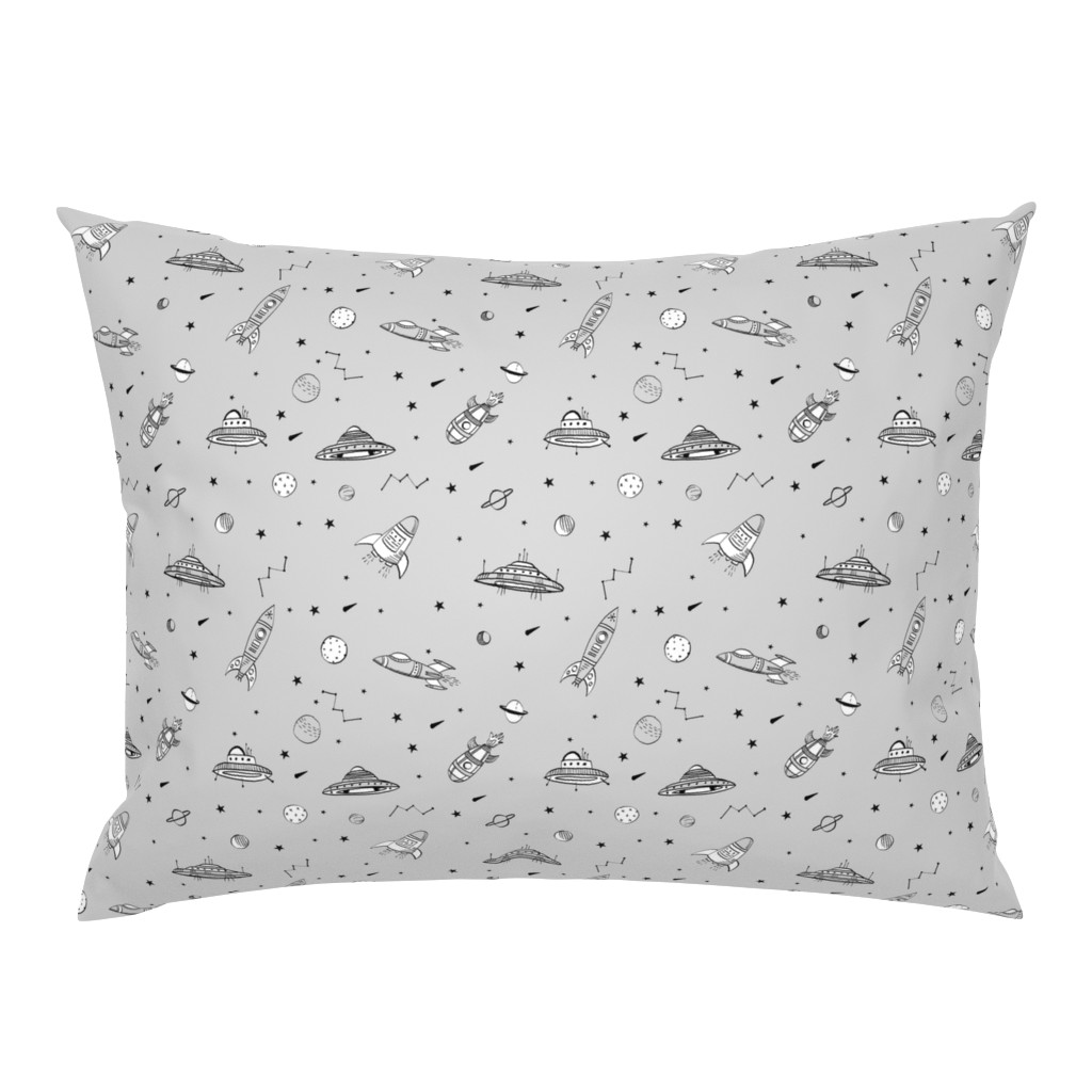 spaceships ufo fabric outer space quilt coordinates light grey