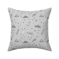 spaceships ufo fabric outer space quilt coordinates light grey