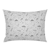 spaceships ufo fabric outer space quilt coordinates light grey