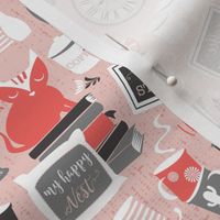 Small scale // Modern farmhouse coffee station // pink background & red cats