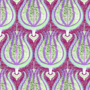 Tulip tapestry in green + purple on maroon by Su_G_©SuSchaefer