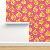 Modern Garlic in Yellow on Pink