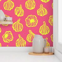 Modern Garlic in Yellow on Pink