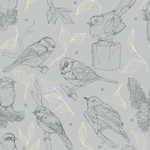 Bird Drawings With Yellow Leaves