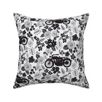 Vintage Motorcycle on Black & Grey Floral // Large