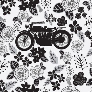 Vintage Motorcycle on Black & Grey Floral // Large