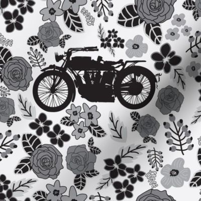 Vintage Motorcycle on Dark Grey Floral // Large