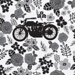 Vintage Motorcycle on Dark Grey Floral // Large