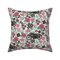 Vintage Motorcycle on Ming Green & Cranberry Floral // Large