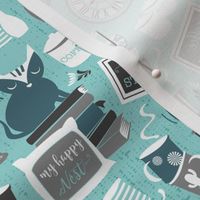 Small scale // Modern farmhouse coffee station // aqua background teal cats