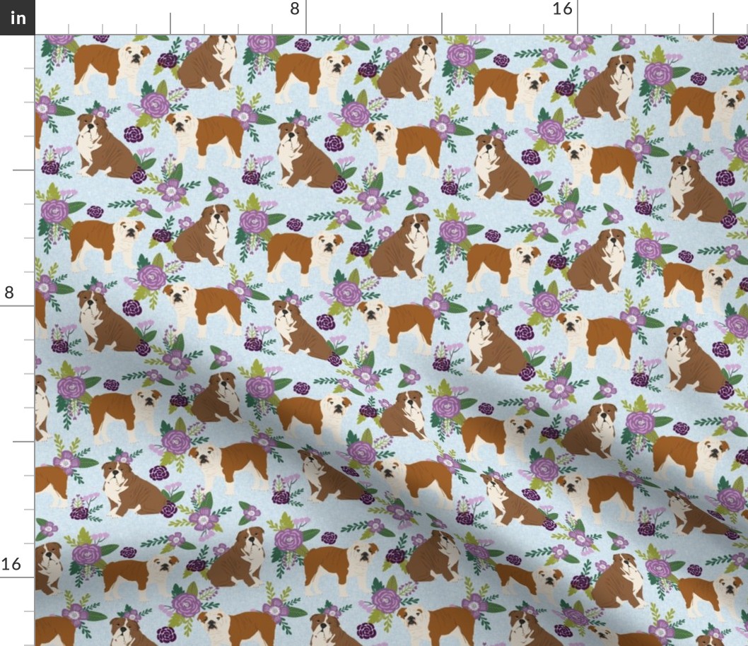 english bulldog pet quilt c  fabric quilt dog breed collection floral