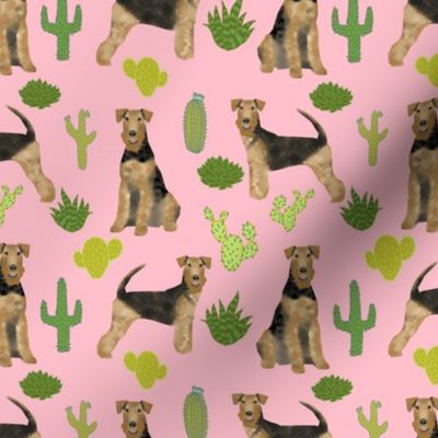airedale terrier cactus dog breed fabric pink