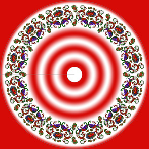 54" Wycinanka Peacock Embossed Border Print Red-White Round
