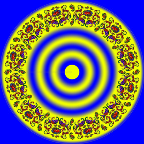 54" Wycinanka Peacock Embossed Border Print Blue-Yellow Round