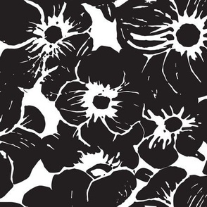 Black & White Anemone Block Print