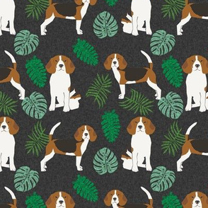 beagle monstera palm tropical summer dog breed pet fabric dark