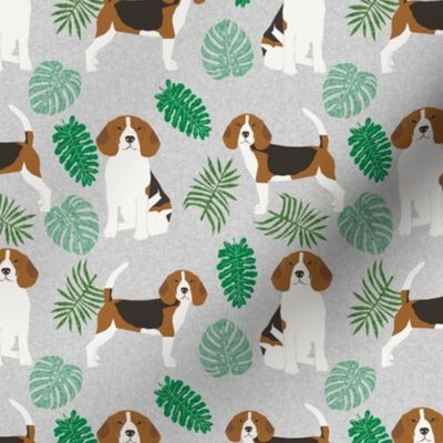 beagle monstera palm tropical summer dog breed pet fabric grey