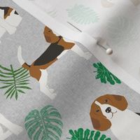 beagle monstera palm tropical summer dog breed pet fabric grey