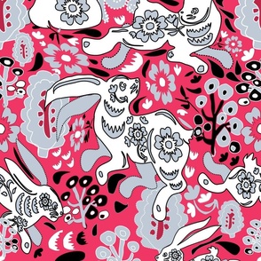 Rabbits Flower Run gray and bright pink