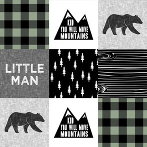 Little Man & You Will Move Mountains  - sage buffalo plaid - bear