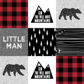 Little Man & You Will Move Mountains Quilt Top - buffalo plaid (bear)