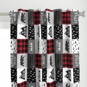 Little Man & You Will Move Mountains Quilt Top - buffalo plaid (bear) (90)