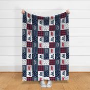 Little Man & You Will Move Mountains Quilt Top -red and navy -  buffalo plaid (bear) (90)