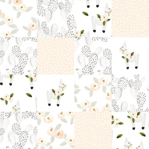 6" squares // floral llamas patchwork wholecloth