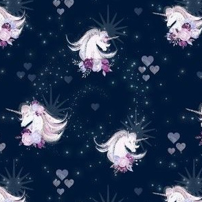 Unicorn heart galaxy, navy and star, whimsical sky