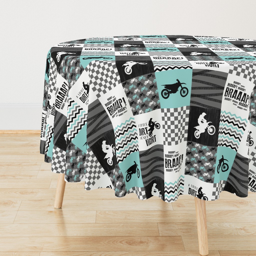 Motocross//A little dirt never hurt - wholecloth Cheater Quilt - Aqua