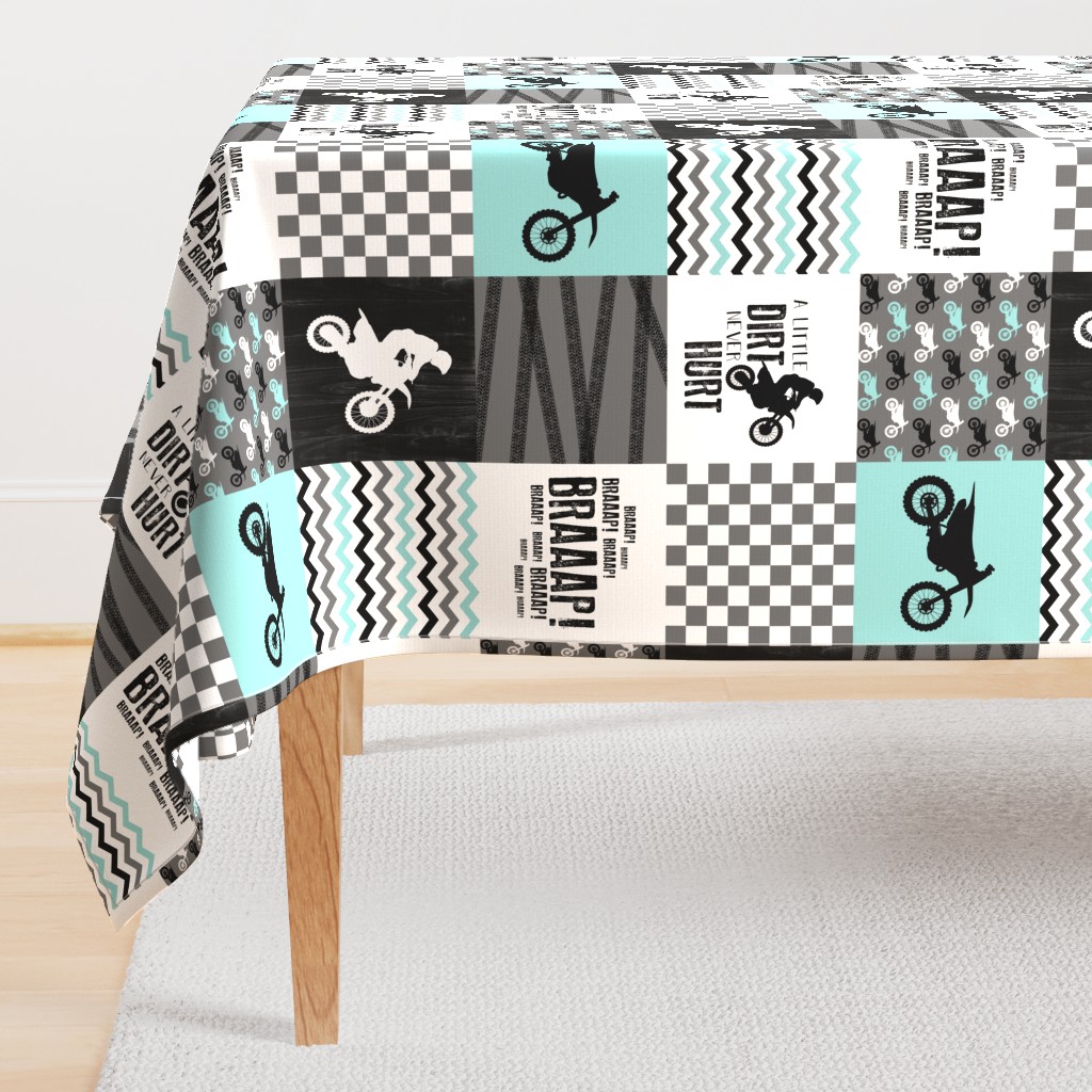 Motocross//A little dirt never hurt - wholecloth Cheater Quilt - Aqua