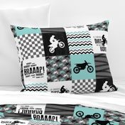 Motocross//A little dirt never hurt - wholecloth Cheater Quilt - Aqua